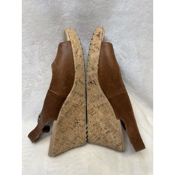 CROCS A-Leigh Brown Leather Slingback Strap Cork Wedge Sandals Size 10 - Picture 11 of 12